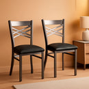 Two Pack Hercules Series Clear Coated X Back Metal Restaurant Chair Black Vinyl Seat