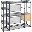 Open-Style Wardrobe with Hanging Rails, Shelves and Drawers, Black