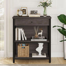 Rustic Bookshelf With Drawer Walnut Brown Industrial Wood And Metal