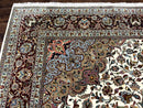Persian Tabriz Rug 8x11, Floral Medallion Traditional Area Rug, Fine 300 KPSI, Ivory Maroon