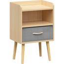 Nightstand With Collapsible Fabric Drawer, 2-Tier Storage End Table, Wood Side Table with Storage Cabinet for Bedroom, Living Room - Oak