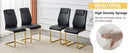 Table and chair set.63'x31.5x30' Luxurious Pandora patterned Sintered Stone Tabletop with Golden Stainless Steel Butterfly Legs.Paried With 4 Black High-quality PU Chairs With Arched Metal Legs.