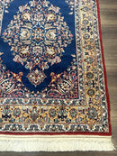 Blue Persian Qum Rug 3.6 x 5, Floral Medallion, Fine 310 KPSI