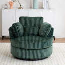 Oversized 360 Degreed Swivel Accent Chair Modern Soft Plush Corduroy Round Barrel Chair for Living Room Bedroom with Pillows, Green