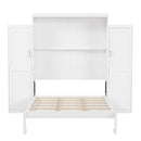 Queen Size Murphy Bed with 2 Wardrobe and Storage Shelf, Multifunctional Foldable Platform Bedframe for Guest-Room, Bedroom, White