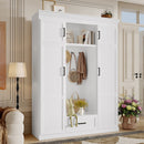 U-Can 85.2''H Hall Tree with Bench and 3 Hooks, Modern Entryway Storage Organizer Cabinet with 4 Doors, 1 Drawer and Adjustable Shelves for Hallway, Entryway, Living Room