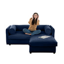 Stylish Blue Chenille 2-Seater Sofa with Ottoman Storage Seat, Cylindrical Backrest and Armrests, Modern Fabric Loveseat