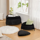 Upholstered 2-Piece Storage Ottoman Set with Metal Legs, Faux Fur, Black, 29.9' Wide