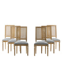 Rustic Weathered Finish French Country Dining Chairs Set - Elegant Cane Backrest & Upholstered Seats, Solid Rubberwood Frame, Grayish Green