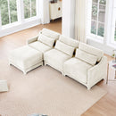 Elegant Chenille Three-Seater Sofa with Movable Ottomans, High-Resilience Sponge, Beige