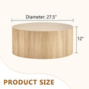 Natural Wood Cylindrical Coffee Table with MDF Material for Living Room, 27.5 Inch Diameter,12 inches high, and MDF material for living room furniture.