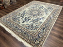 Light Green and Blue Persian Kashan Rug 7x10, Authentic Persian Carpet, Handmade, Wool
