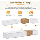TV Stand and Coffee Table with Faux Marble, Walnut Wood Grain Finish, Set of 2, Modern Entertainment Center for TVs up to 88", Center Table with 2 Storage Drawers for Living Room, White