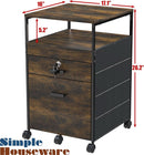 Rolling Mobile File Cabinet Drawers Open Shelf Rustic Brown