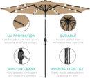 10 Ft Solar LED Patio Umbrella With Tilt Adjustment And UV Resistant Fabric All Weather Use