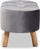 Greyish Velvety Upholstered Wood Ottoman Mid Century