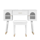 Elegant Vanity Makeup Table & Chair Set, Modern Dressing Table with Organizer, Writing Desk, Charging Port, White, Engineered Wood