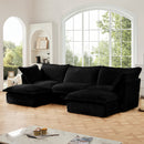 Slipcovered U Shape Sectional Deep Seat Sofa Couch, 3 Seater Sofa with French Edges Design Multiple Big Pillows, Modular Deep Seat Sectional Sofa Comfy Cloud Couch for Living Room, Apartment, Black