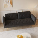 Elegant Sofa Bed with Nail Head Trim in Black Velvet and Matching Pillow, 69.7 Inches