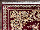 Aubusson Rug 9x12, Wool Handmade Carpet, Elegant French European Design, Dark Maroon Red, 9 x 12 Room Sized Rug, Finely Hand Knotted