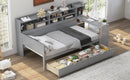Wooden Twin Size Daybed with Storage Shelves, Multi-functional Bed with Two Storage Drawers and  Study Desk, Gray
