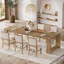 Oak 86 Inch Long Narrow Dining Table With Pedestal Base