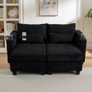 Convertible Chaise Lounge 63' Loveseat Sofa Bed with USB Ports, Cup Holders, Phone Holder & Storage, Black Corduroy