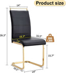 Modern Dining Chairs Set Of 4 PU Faux Leather High Back Black With Gold Legs