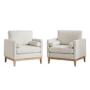 35.4' Wide Modern Farmhouse Performance Accent Chair with Natural Wood Legs, Wood Base Reading Armchair Single Sofa with Two Bolster Pillows for Living Room Offices and Lounge, Ivory Boucle.