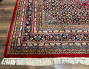 Indo Persian Bidjar Rug 10x14, Red and Dark Blue, Herati Mahi Pattern, Vintage