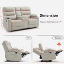 Power Recliner Loveseat With Console And Heat Vibration USB Light Grey