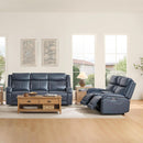 Navy Genuine Leather Power Recliner Sofa With USB Type C
