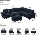 Velvet L Shaped Sofa Reversible Chaise Storage Ottoman Blue