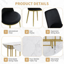 TOPMAX Space-Saving 5-Piece Extendable Kitchen Dining Table Set for Small Spaces - Round Faux Marble Top with Golden Frame, 4 Upholstered Chairs, Compact Foldable Design,White+Black