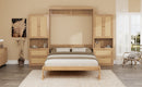 Full Size Solid Wood With Rattan Murphy Bed Cabinet Space-Saving Bed with 2 Side Cabinet Storage Shelves, Perfect for Guest Room, for Bed Room, Guest Room, Home Office, Natural