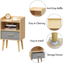 Nightstand With Collapsible Fabric Drawer, 2-Tier Storage End Table, Wood Side Table with Storage Cabinet for Bedroom, Living Room - Oak