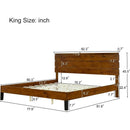 Mid-Century Modern Solid Wood Bed Frame King Size Platform Bed with Three-Piece Headboard Design, No Box Spring Needed, Brown