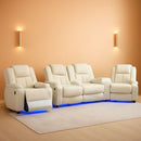 Leather Power Recliner Sofa Set Cream White With USB Port