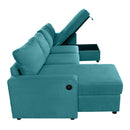 Convertible U-shaped Sectional Sofa with Storage Chaise Lounges & USB Ports, Teal, Twill Polyester, 103.9'