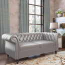 Grey Chesterfield Leather Living Room Set With Scroll Arms