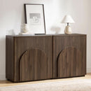 Walnut Sideboard Buffet Cabinet With Generous Storage And Wave Pattern Doors