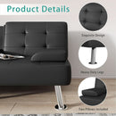 Futon Sofa Bed Black PU Leather With Cupholders Modern