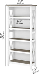 Bush Furniture Key West 66 Inch Bookcase Shiplap Gray White