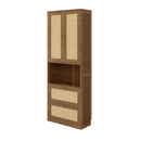 Full Size Solid Wood With Rattan Murphy Bed Cabinet Space-Saving Bed with 1 Side Cabinet Storage Shelf, Perfect for Guest Room, for Bed Room, Guest Room, Home Office, Walnut