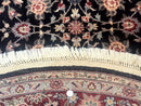 Round Sino Persian Rug 6x6, Floral, Navy Blue and Red, Wool and Silk Highlights