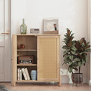 Mid-Century Modern Storage Cabinet with Woven Rattan Doors & Adjustable Shelves - Perfect for Living Room & Dining Room