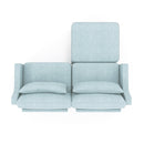 Elegant Two-Seater Sofa with Ottoman and Lumbar Pillows in Sky Blue Chenille, High-Quality Wood and Sponge