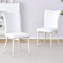 Modern minimalist dining chair, white PU leather curved back and seat cushion, white metal chair legs, suitable for dining room, bedroom, living room. A set of 2 chairs. 008