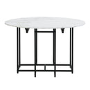 TOPMAX Space-Saving 5-Piece Extendable Kitchen Dining Table Set for Small Spaces - Round Faux Marble Top with Black Frame, 4 Upholstered Chairs, Compact Foldable Design,White+Beige