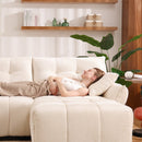 Elegant Textured Chenille 3 Seater Sofa Set with Ottoman and Throw Pillows in Sturdy Solid Wood Frame, White